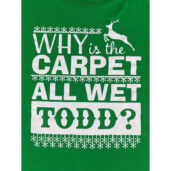 National Lampoons Christmas Vacation Shirt Mens Large Green Why Is Carpet Wet - Picture 2 of 11